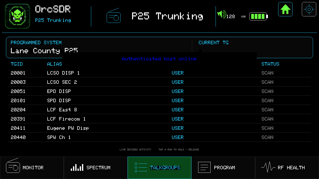P25 talkgroups screen