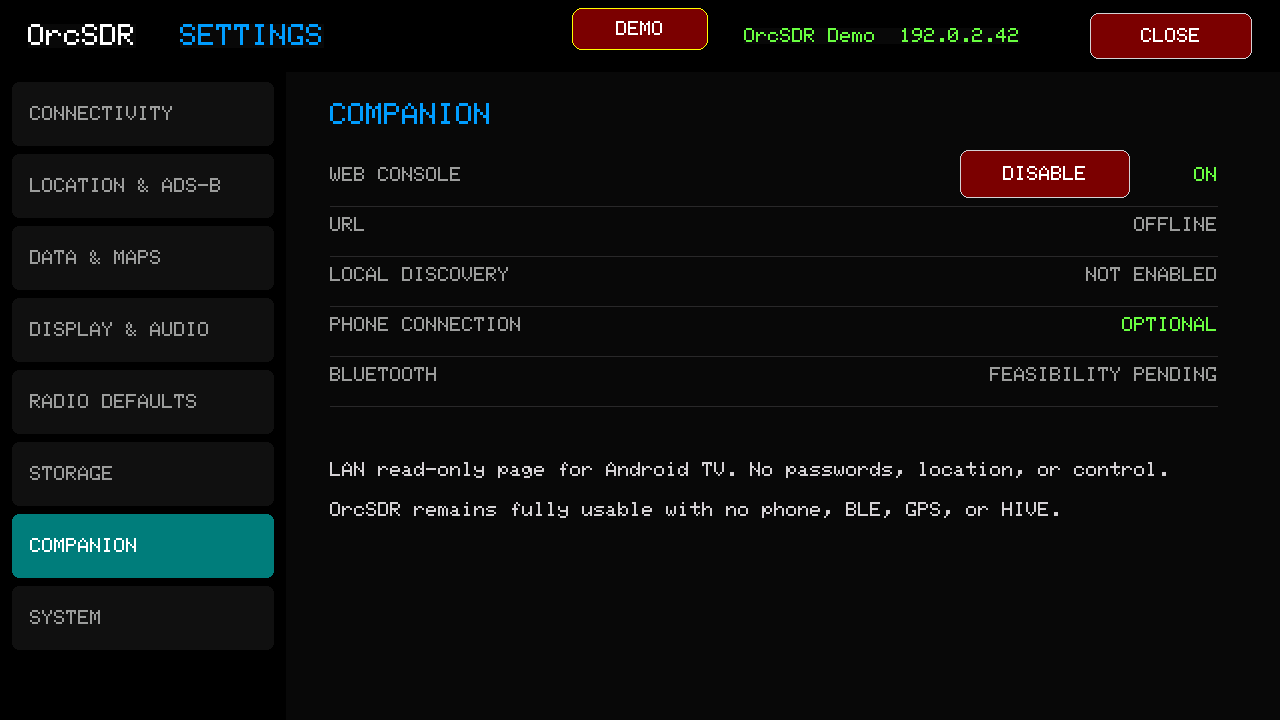 Companion settings