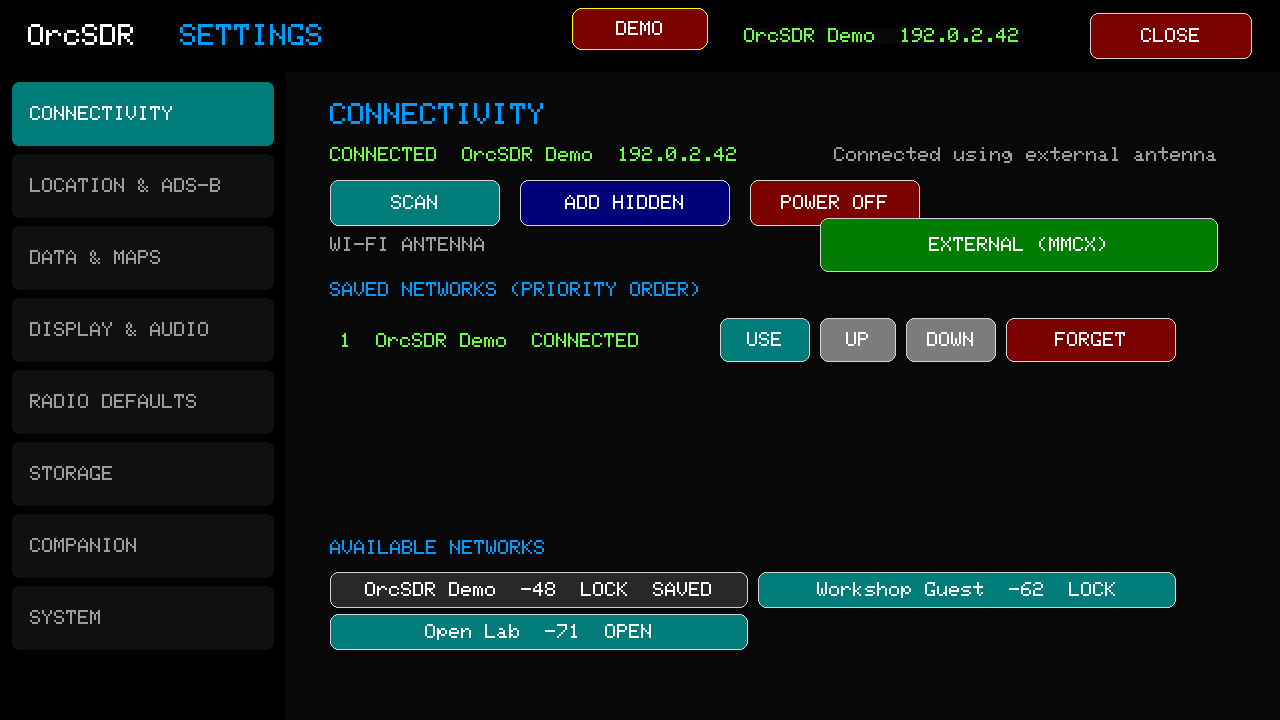 Connectivity settings