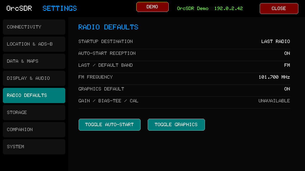 Radio defaults settings