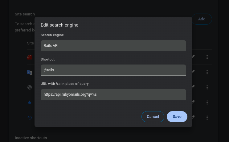 Add the search engine setting