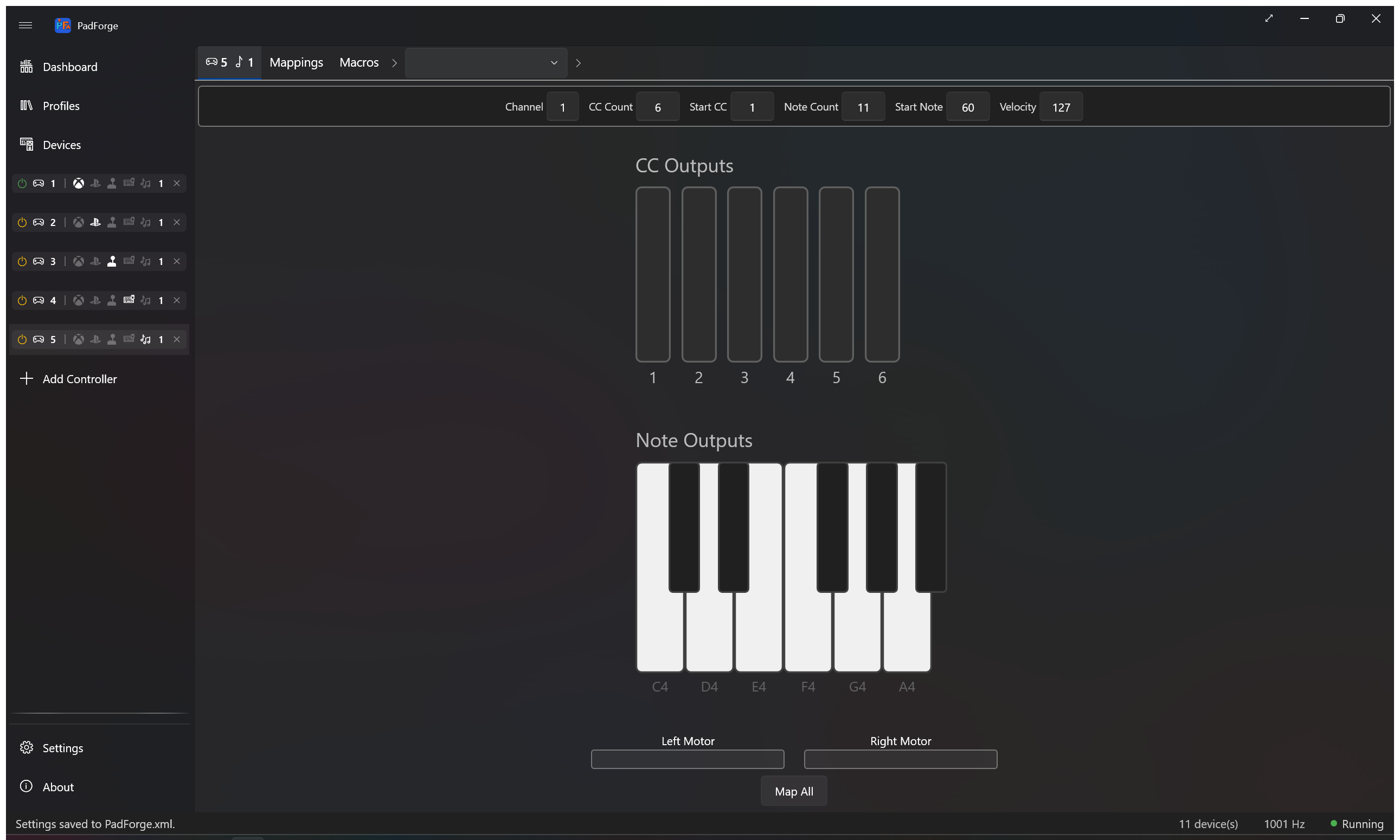 MIDI controller configuration