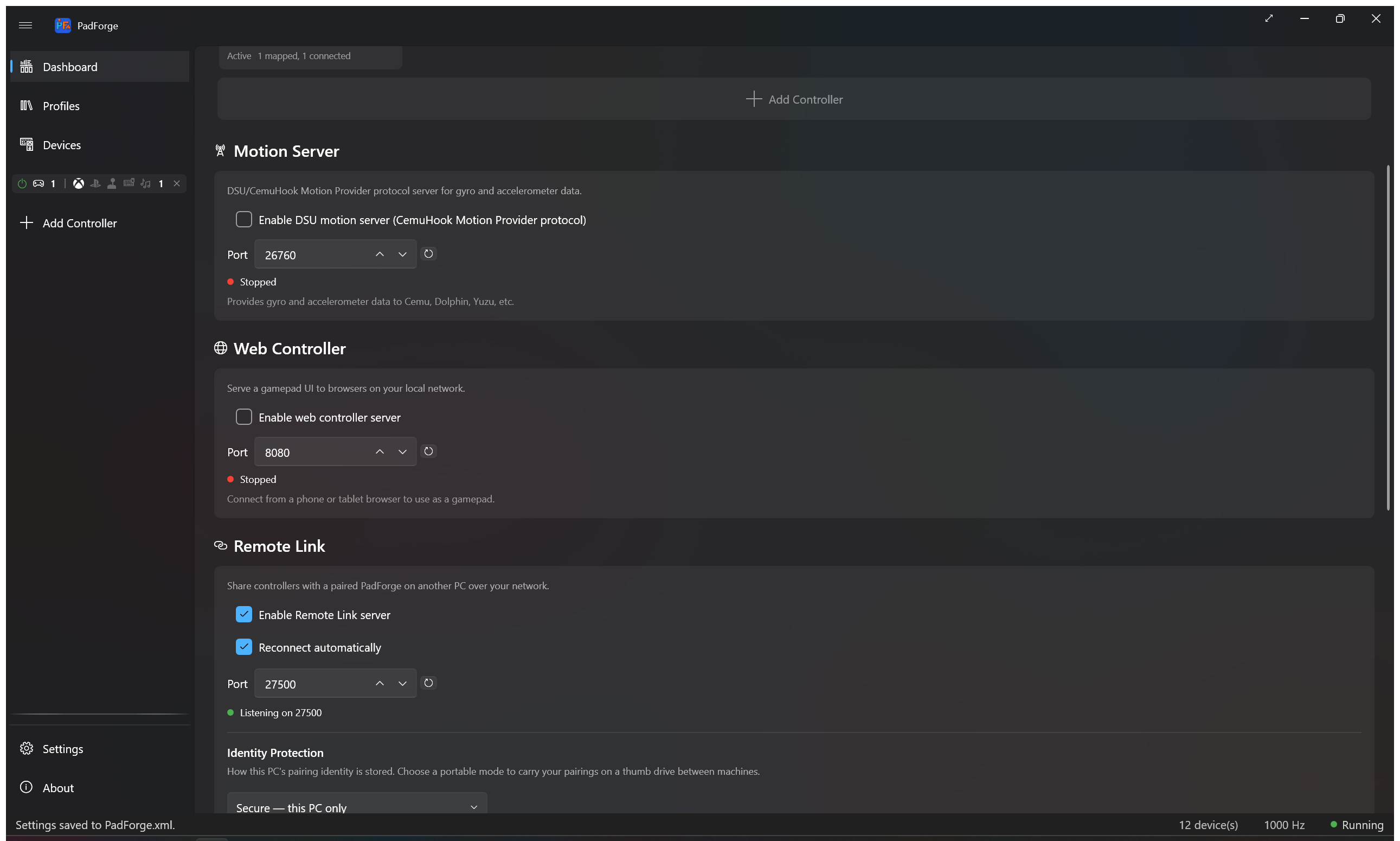 Remote Link section on the Dashboard with paired and nearby PCs