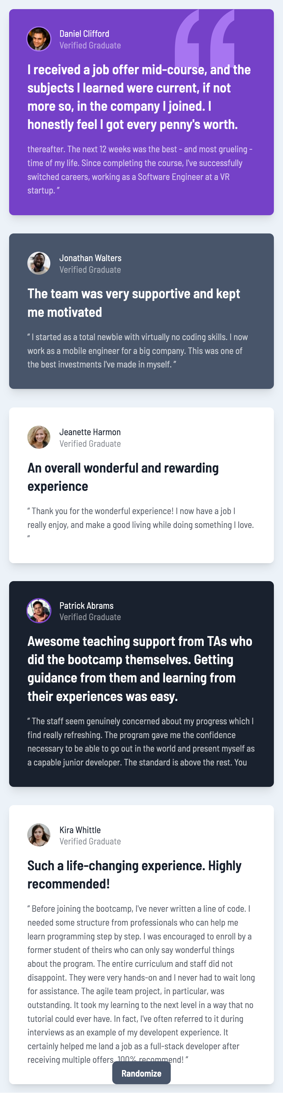 Preview image of project Testimonials Grid Section