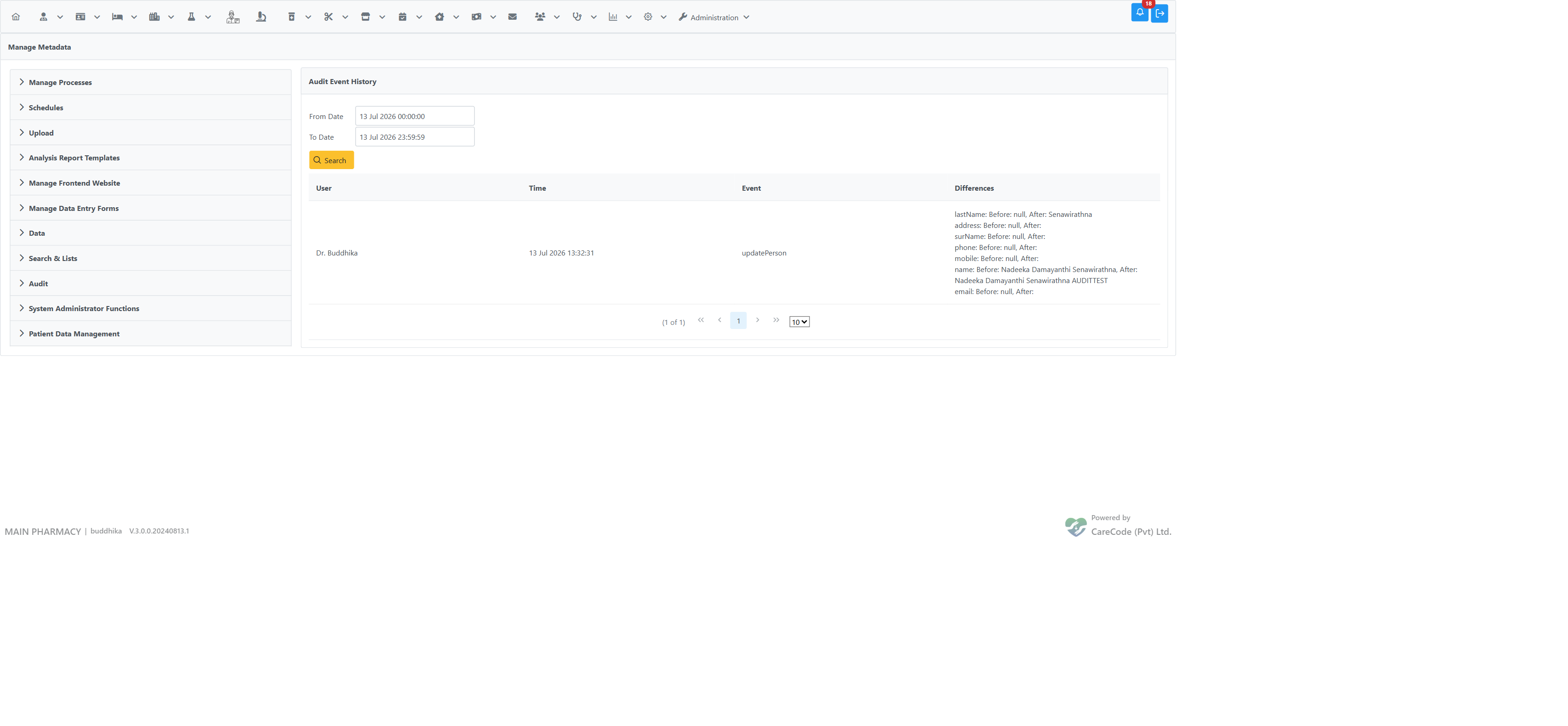 Person update audit event in the Audit Event History viewer