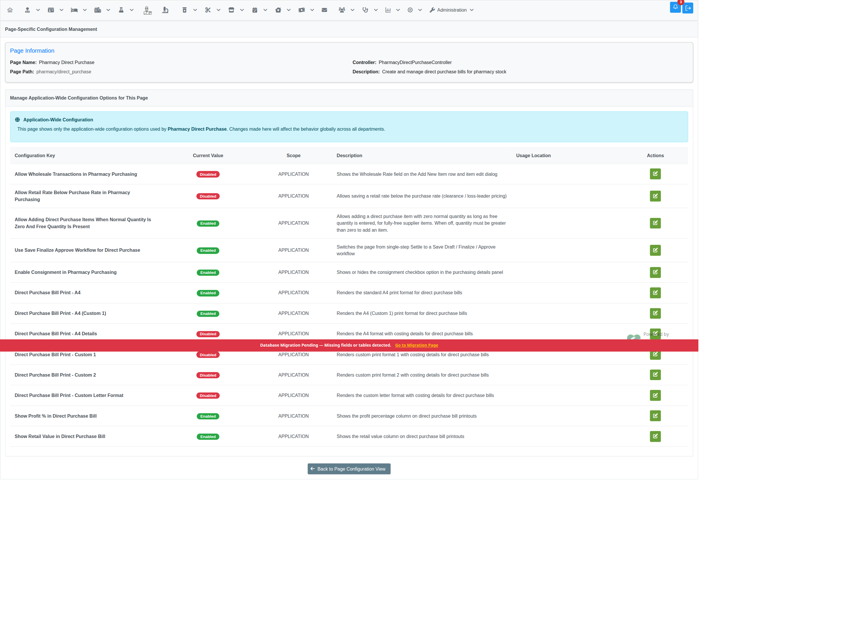 Toggling the option to Enabled in Manage Application Configuration