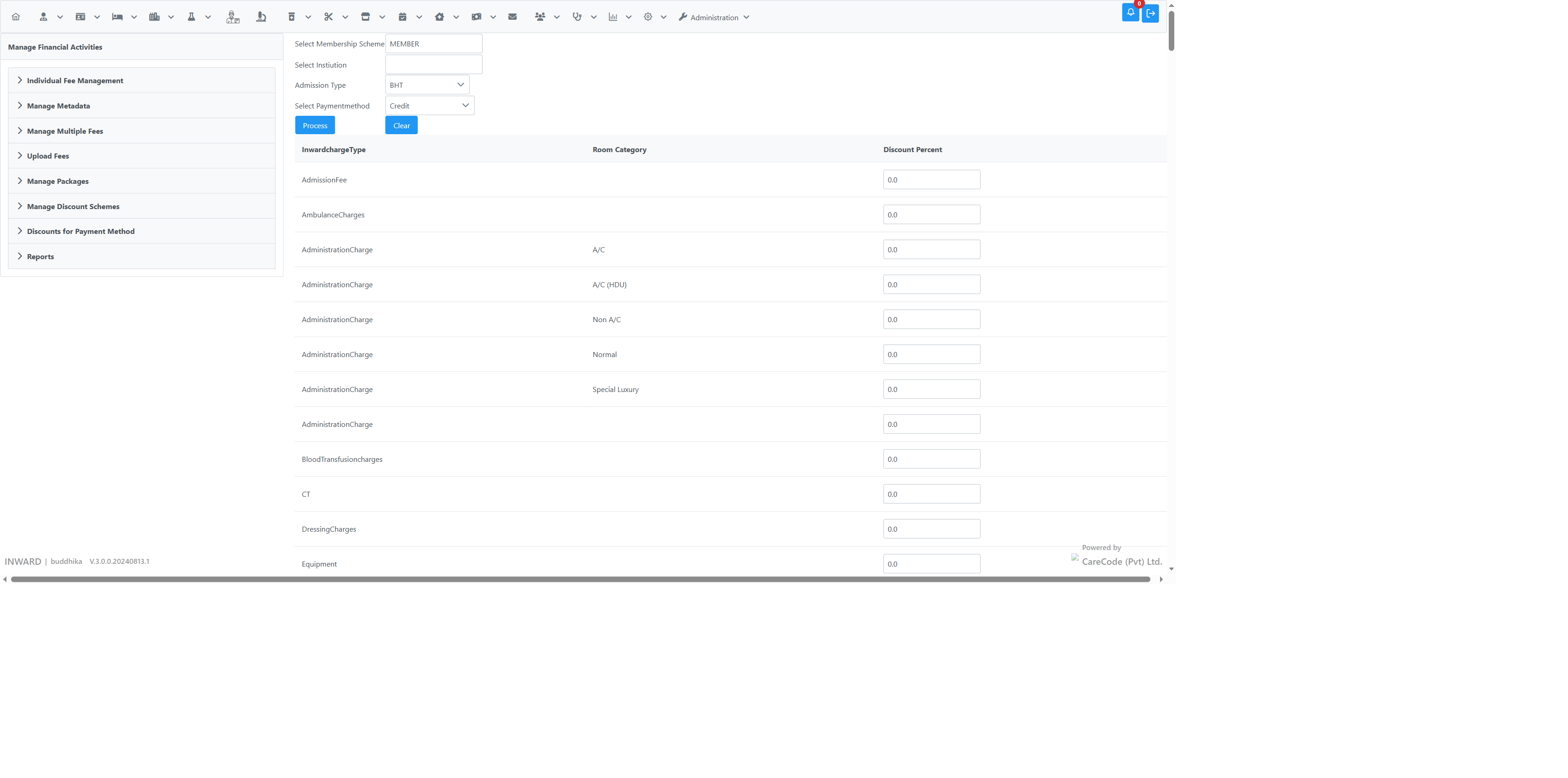 Inward discount matrix editor