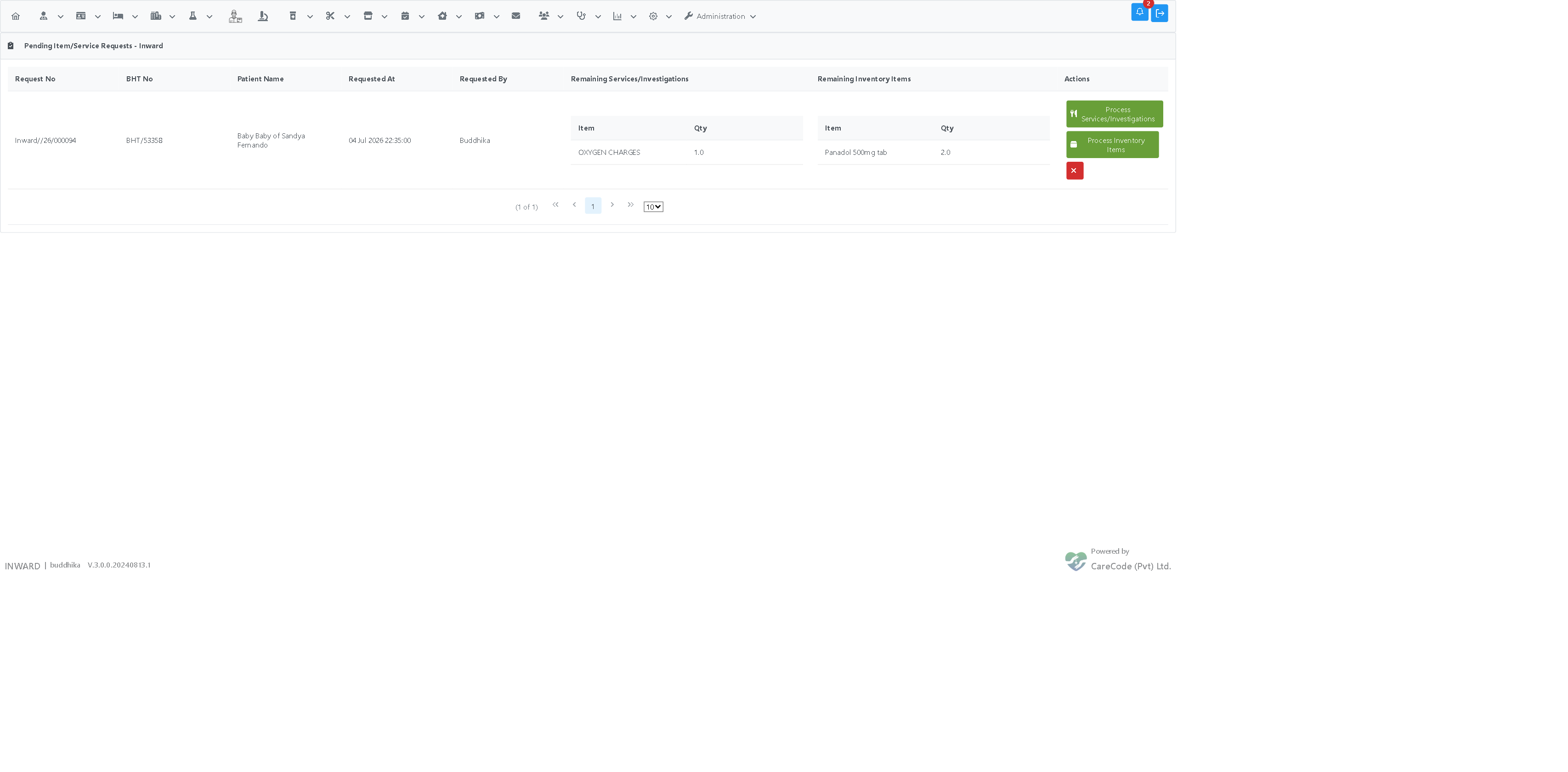 Pending queue showing a request with both remaining-lines tables and all three action buttons