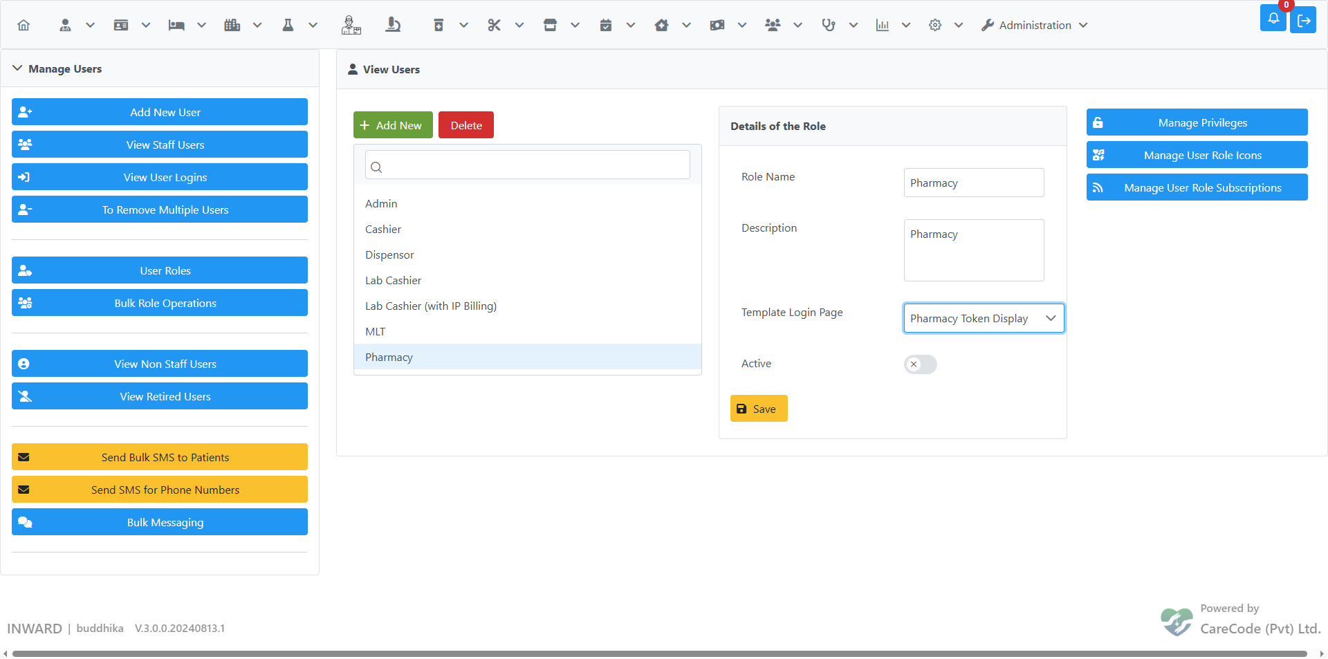 Role template login page
