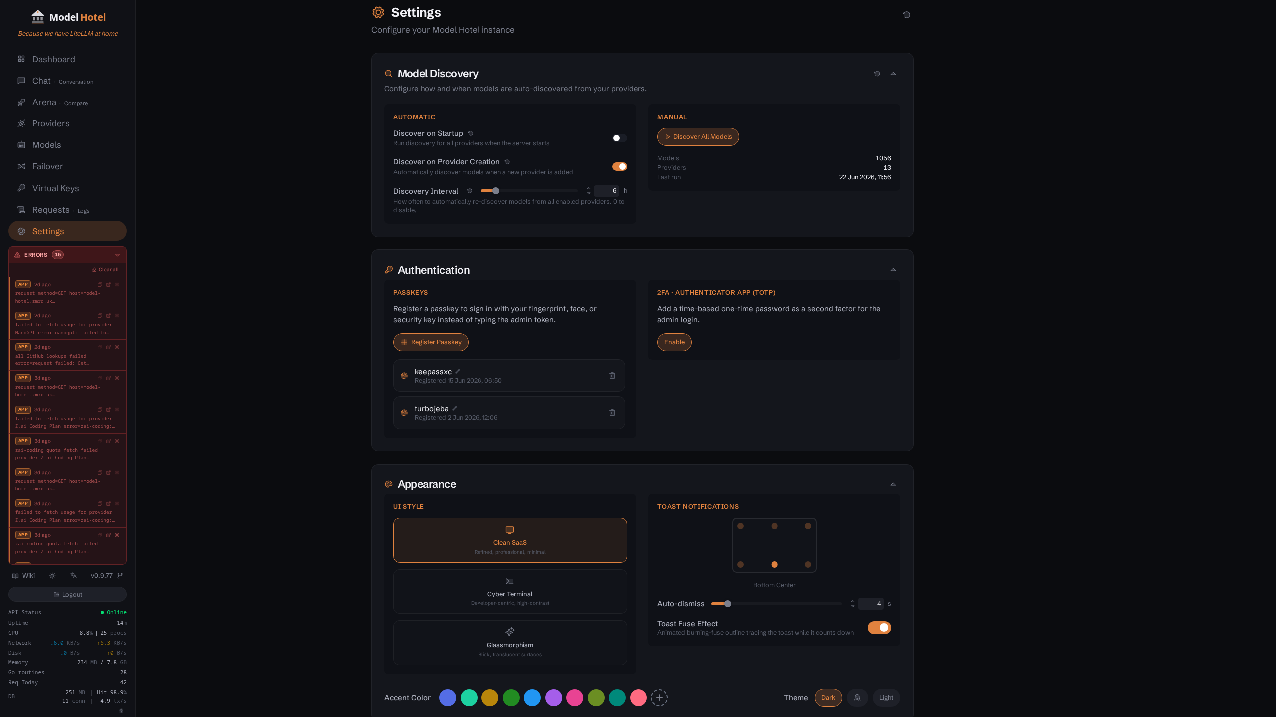 Settings Page