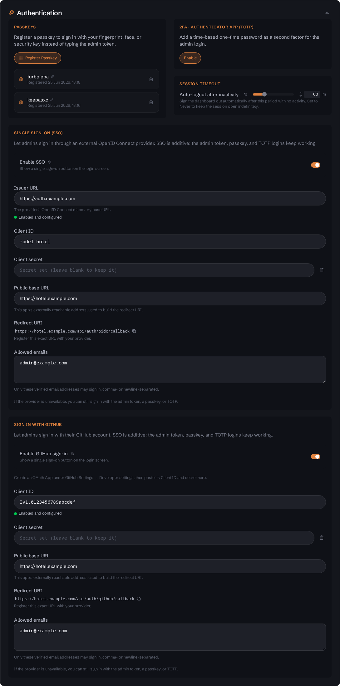 Settings Authentication