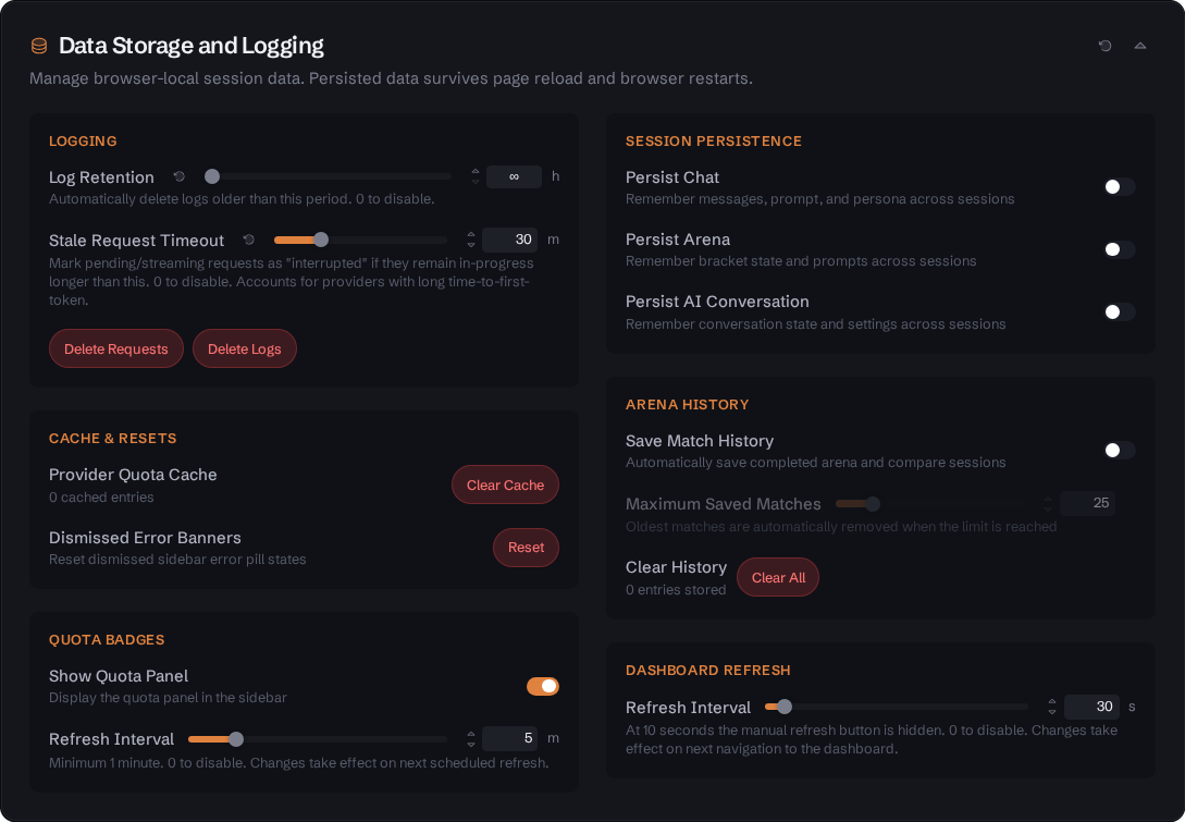 Settings Data Storage and Logging