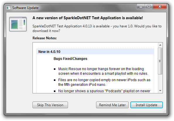 SparkleDotNET update window