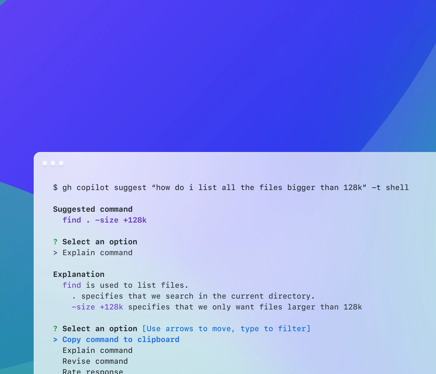 Screenshot of GitHub Copilot CLI in a terminal