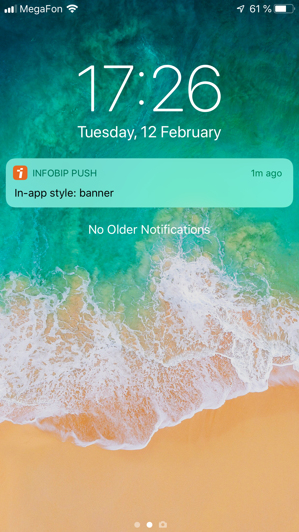 In app banner in iOS notification center