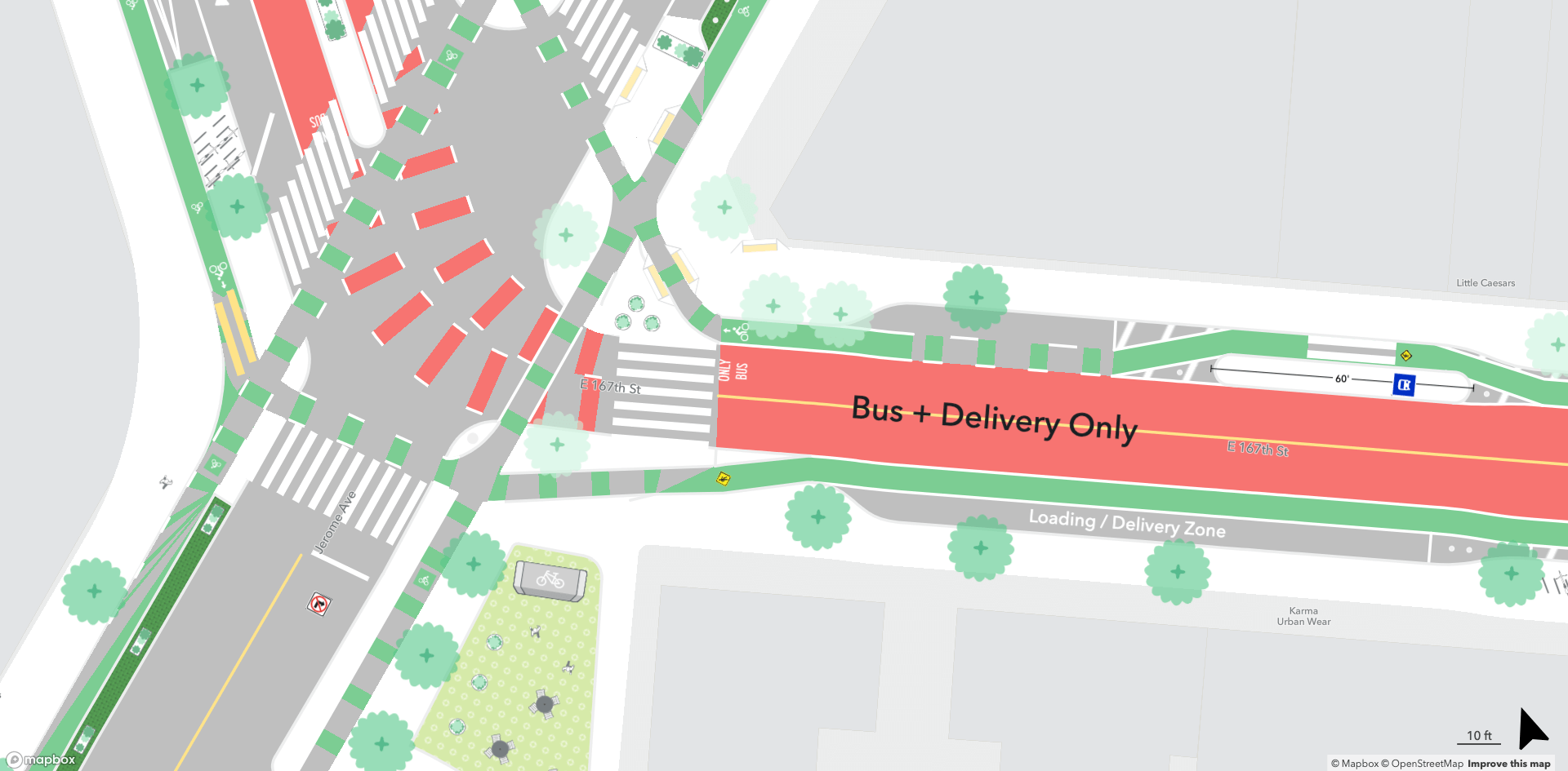 rendering of a road for buses and deliveries only