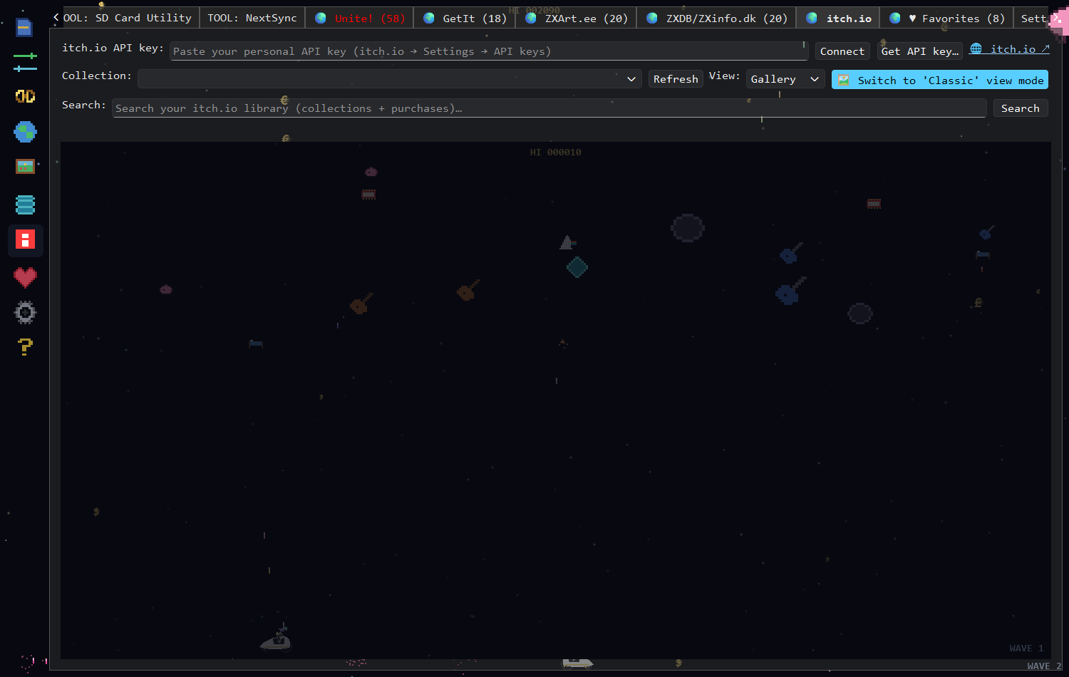 The itch.io tab