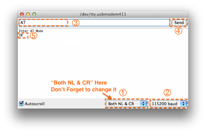 Fig1: enter the AT command，remember selectting the Both NL & CR