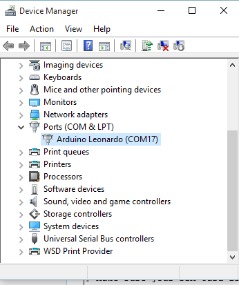 Shown as Leonardo in Device manager