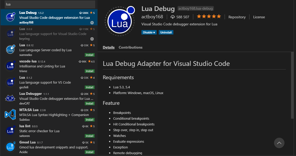 VS Code Lua Debug