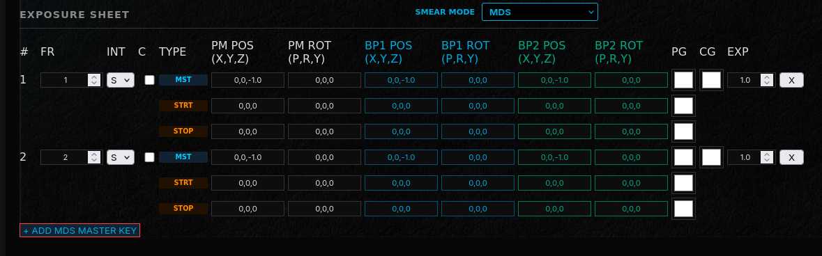 Screenshot of the Exposure Sheets Section