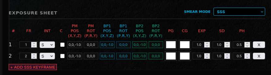 Screenshot of the Exposure Sheets Section