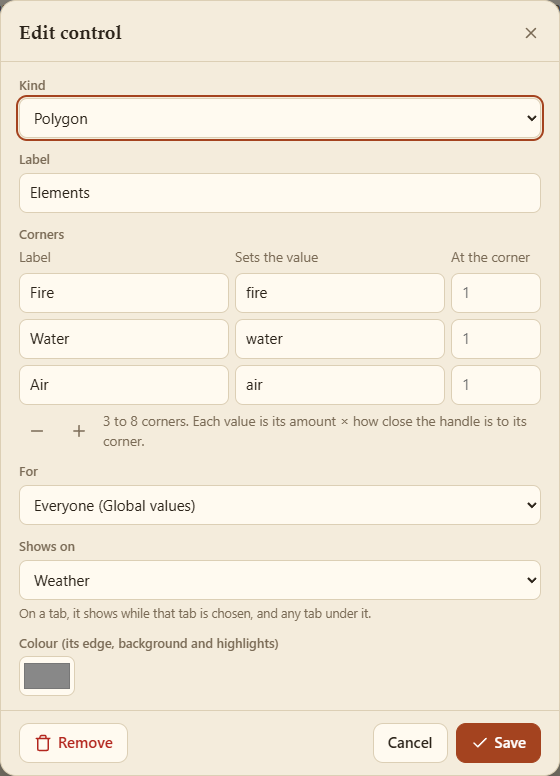 Editing a polygon control
