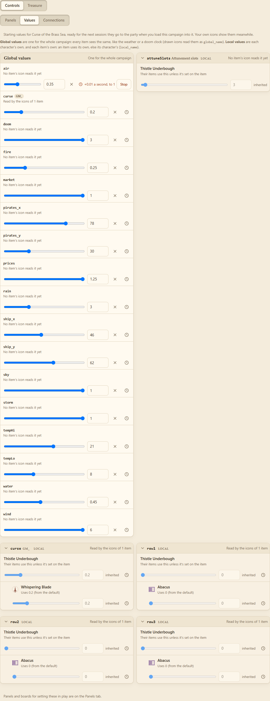 The Values tab