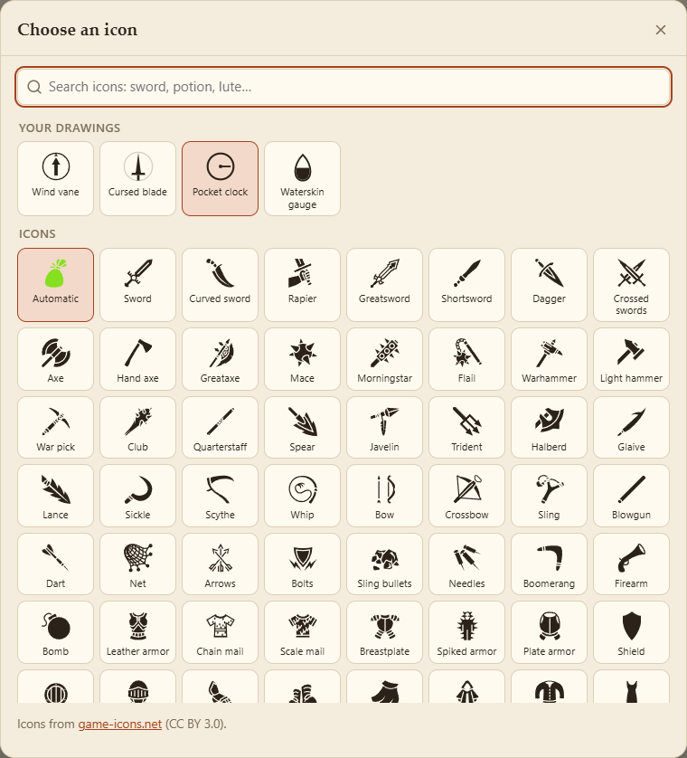Choosing an icon