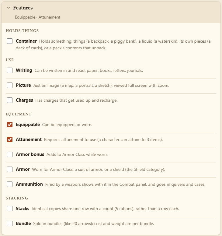 The Features panel