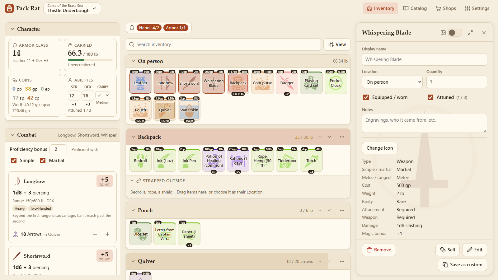 A wide screen: the panels, the list, and an item's details docked on the right