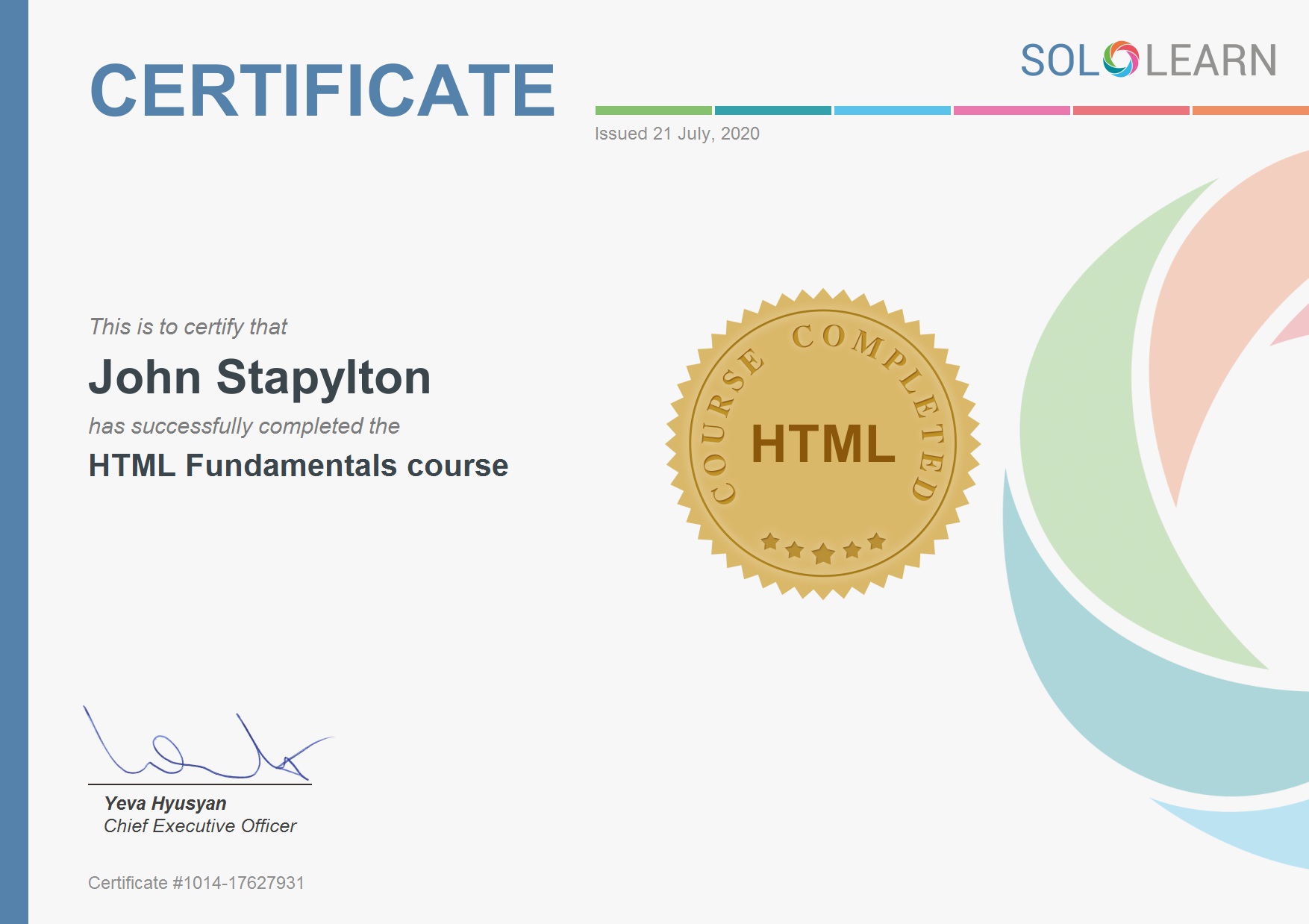 HTML Certificate