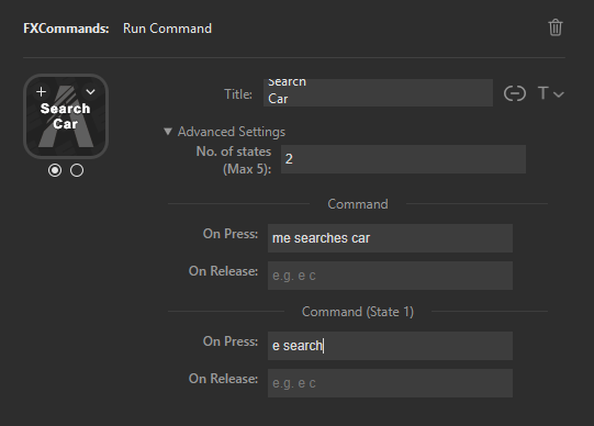 Advanced settings with staged commands