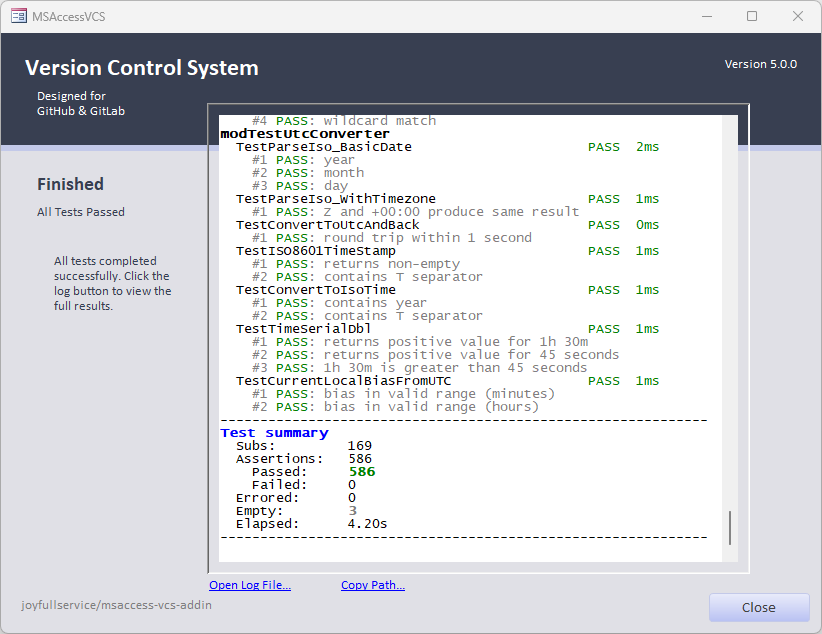 Completed test run summary