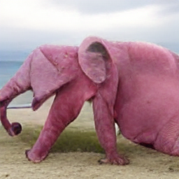 A large pink elephant walking on the beach_5.png