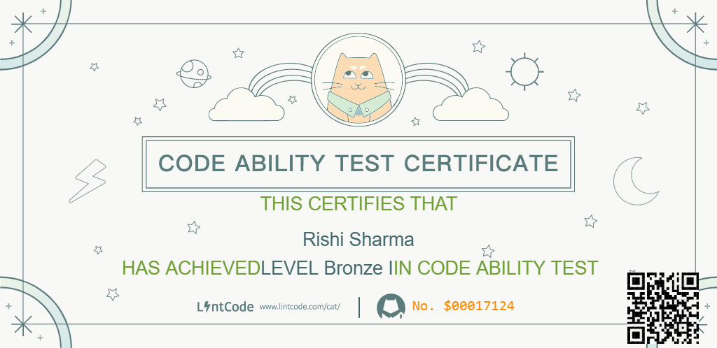 Lintcode_CAT_Level1_certificate_Rishi Sharma.png