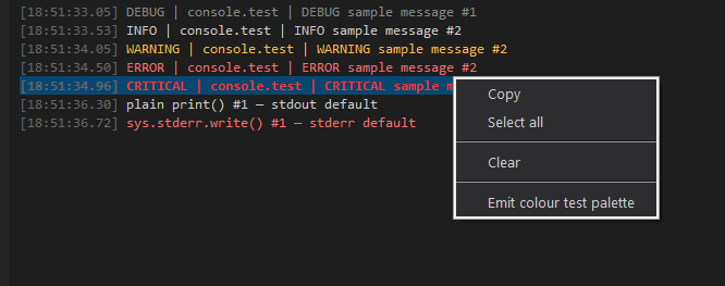 Console context menu