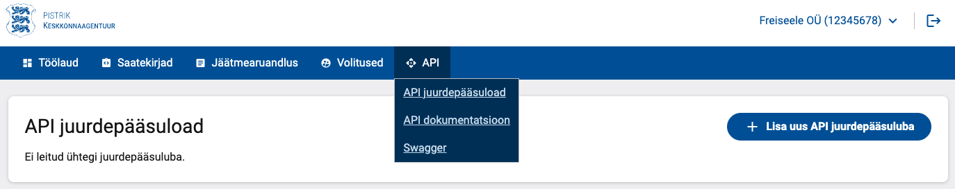 API juurdepääsuloa genereerimine