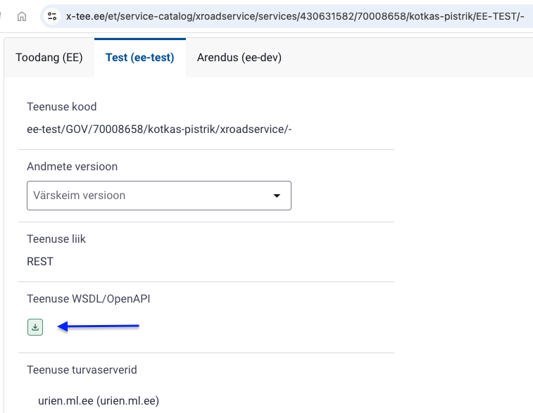 X-tee kataloogist OpenAPI kirjelduse allalaadimine