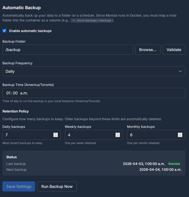Automatic Backup Settings