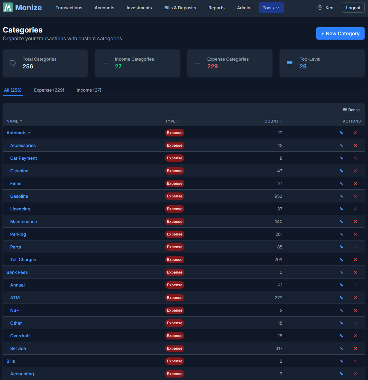 Categories Page