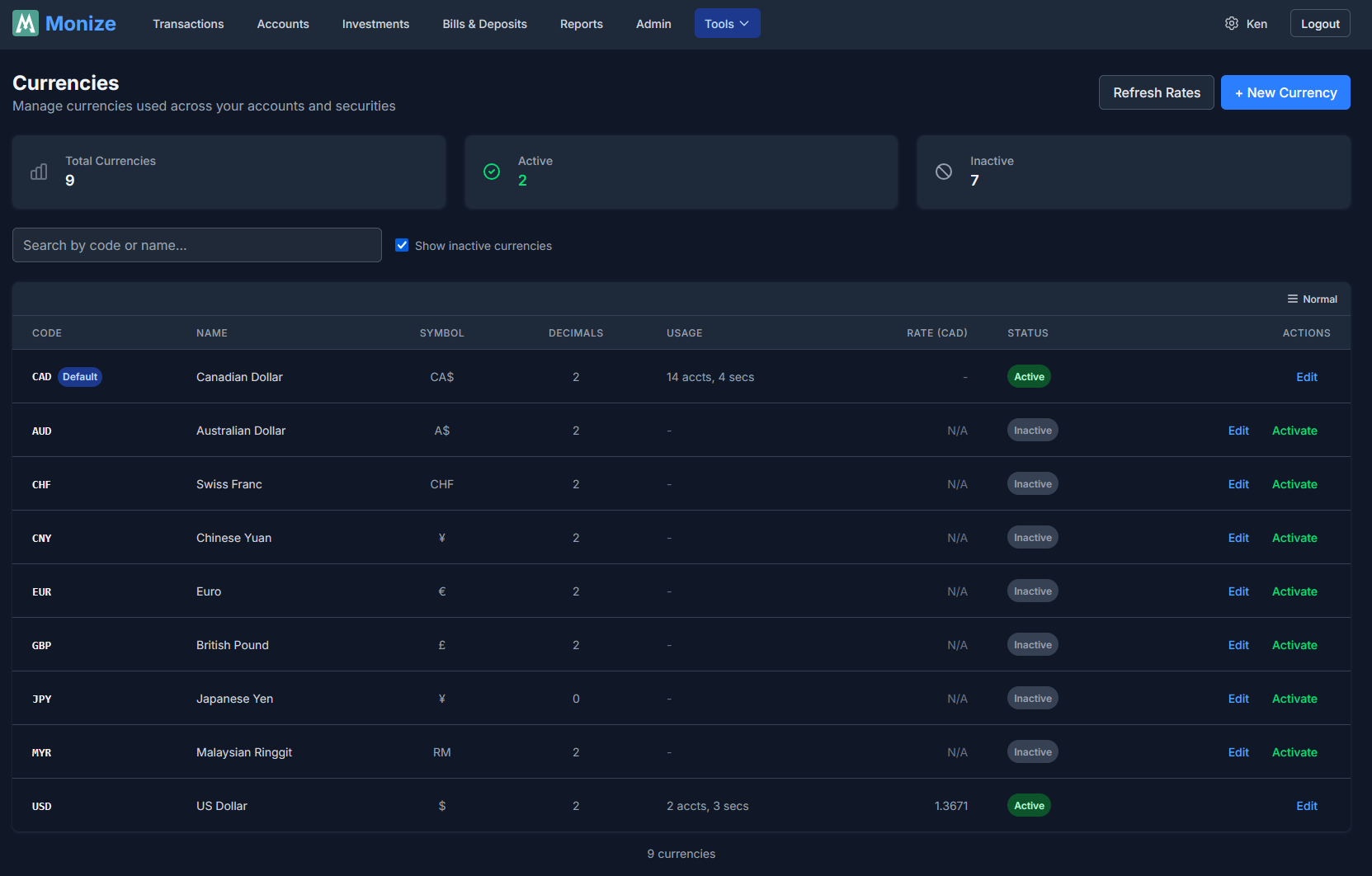 Currencies Page