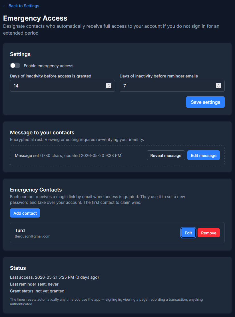 Emergency Access Settings