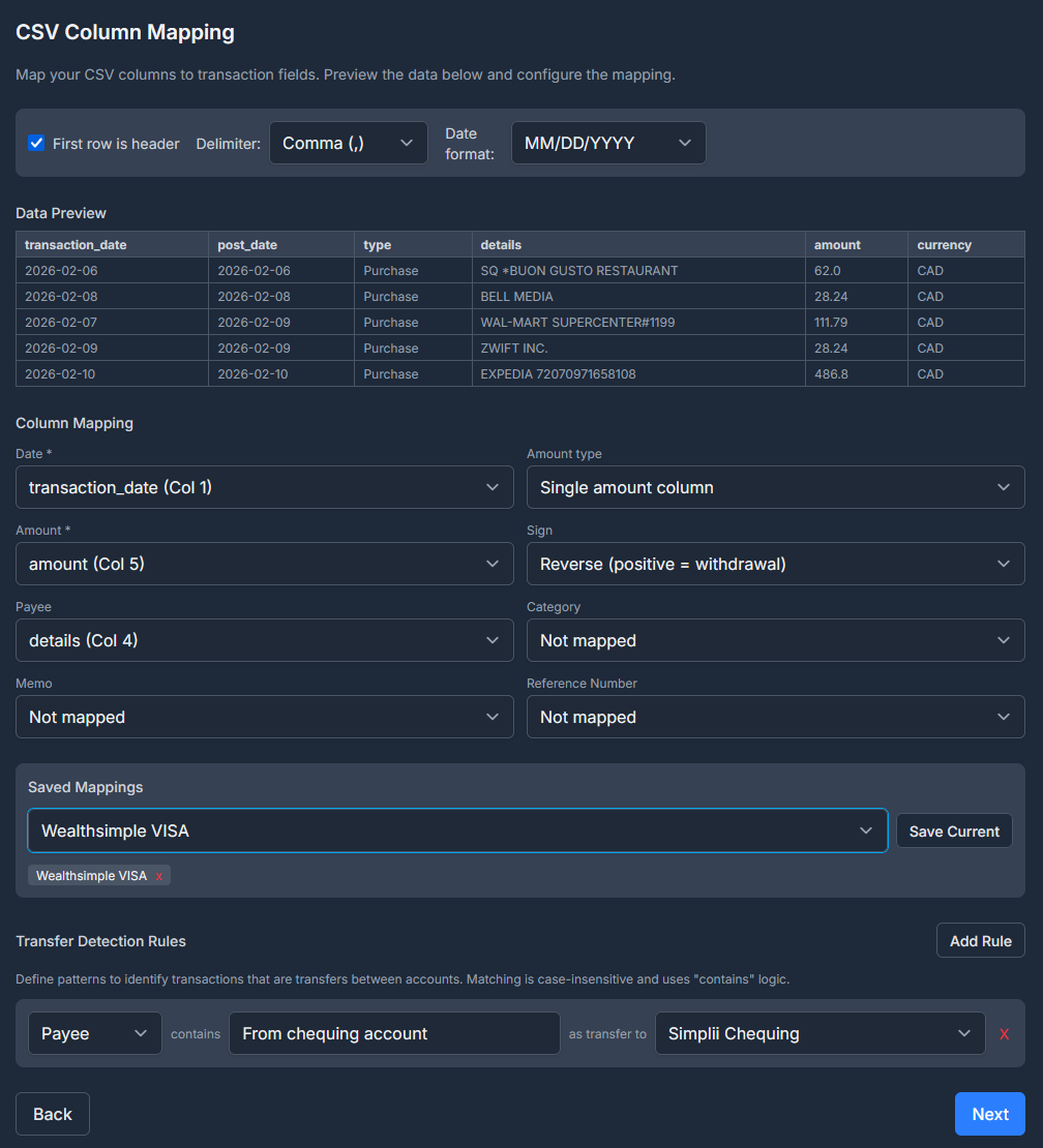 CSV Column Mapping Step