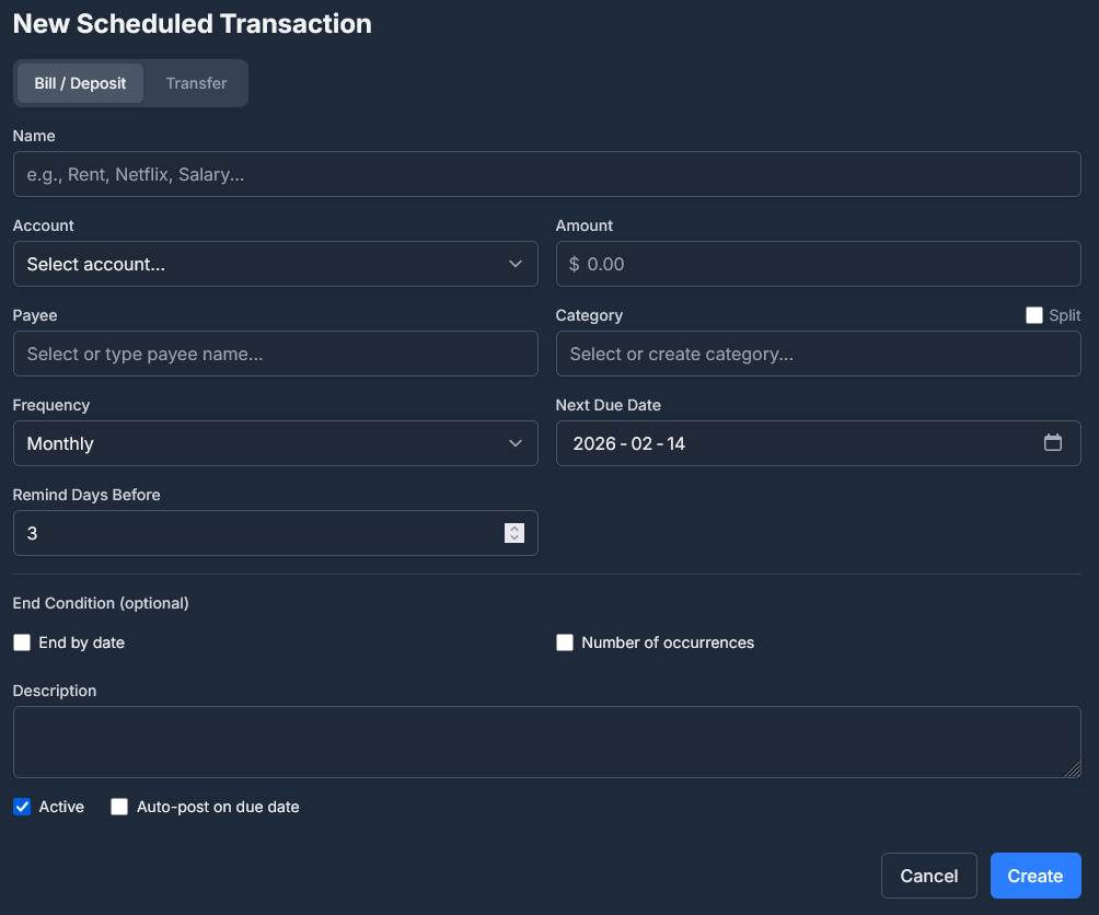 Scheduled Transaction Form