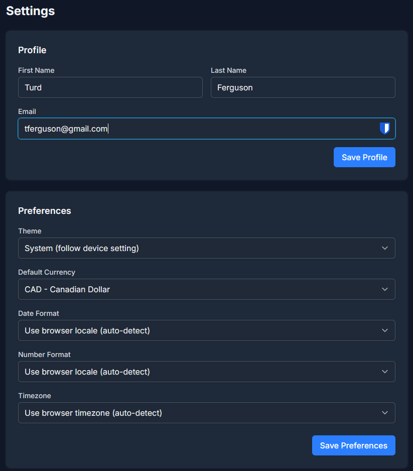 Settings Page