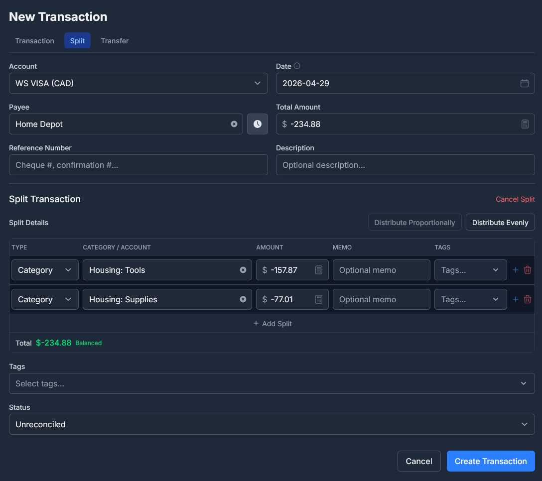 Split Transaction