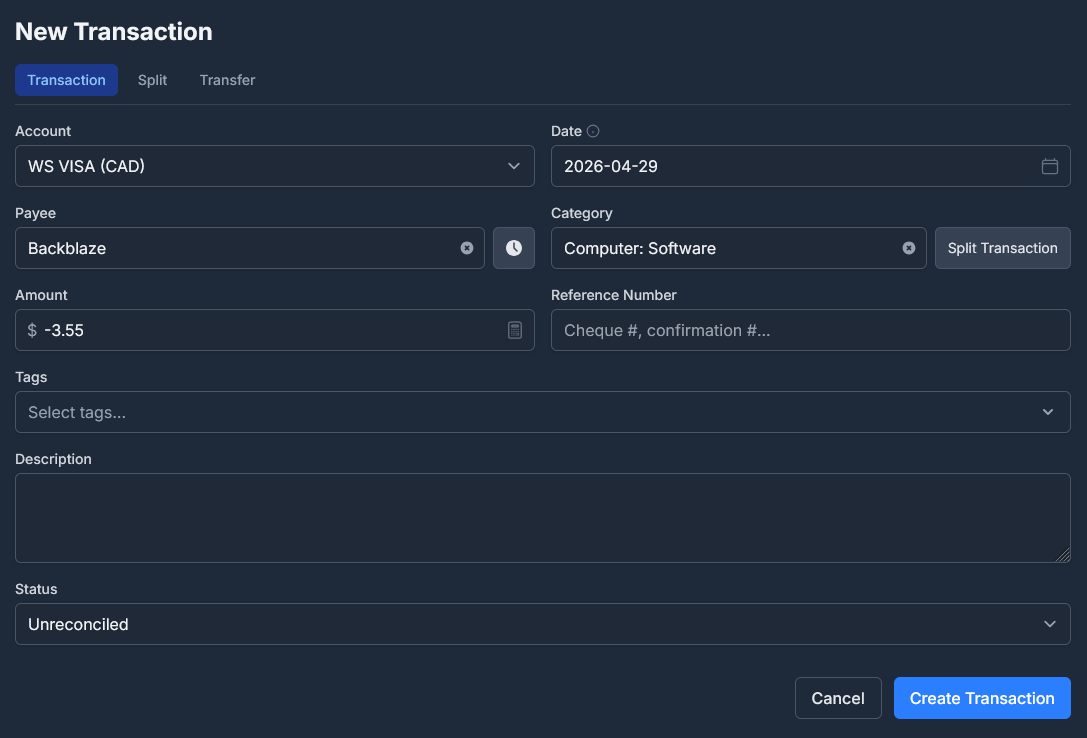 Transaction Form