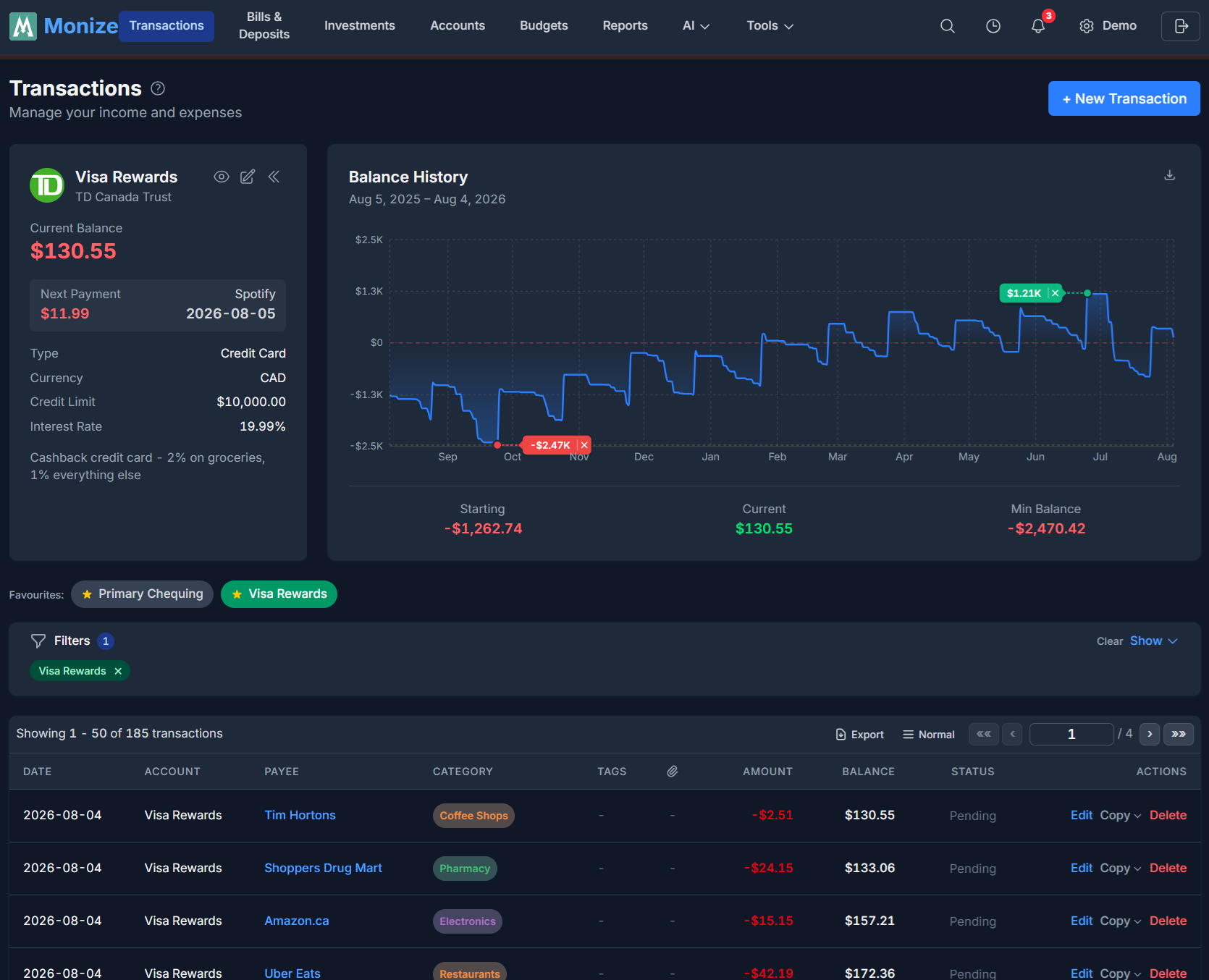 Transactions Page