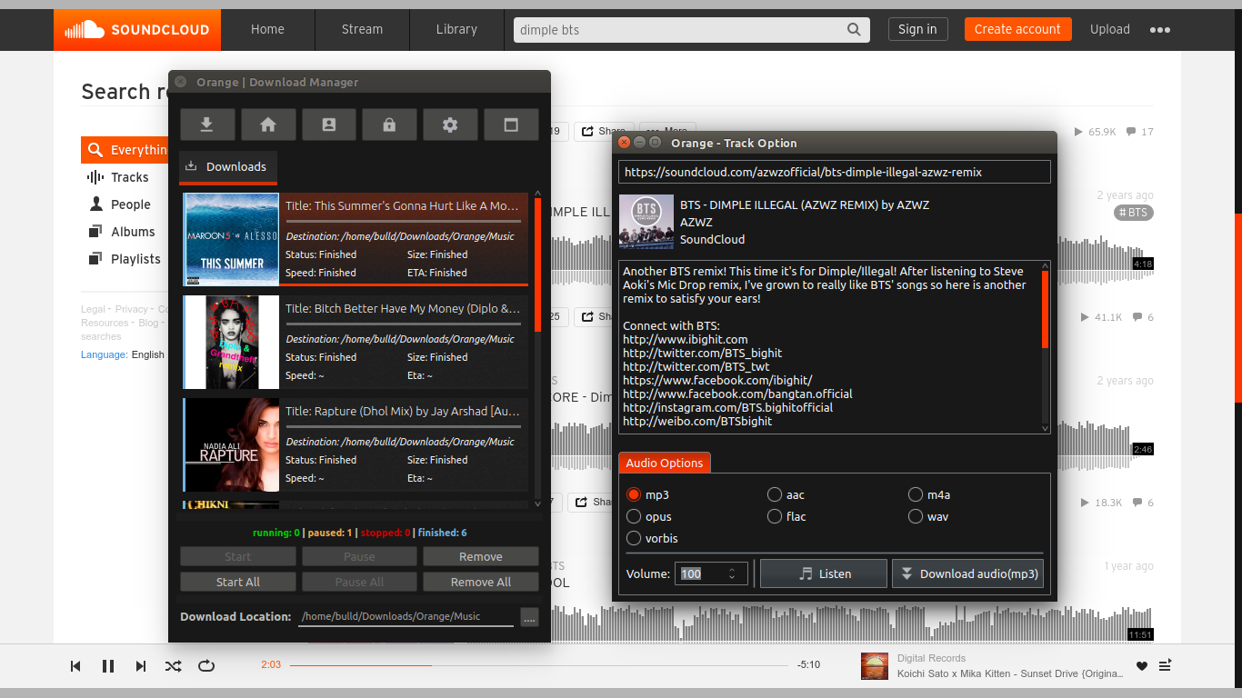 Orange SoundCloud Track Options